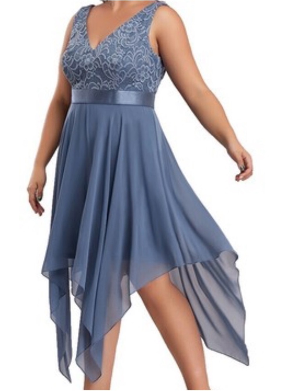 Ever Pretty Dusty Blue Lace Chiffon Sleeveless V Neck Flowy Formal Dress NWT 26